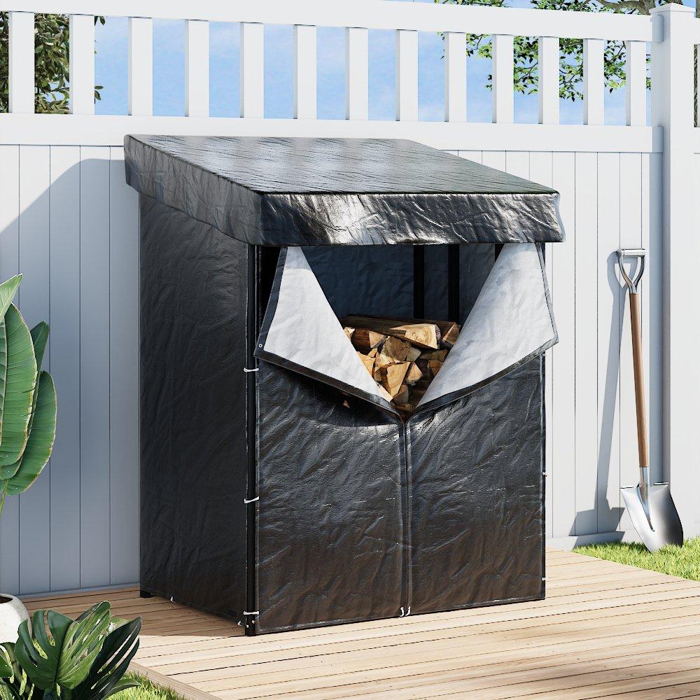 Grey - Breeins - 145cm Metal Firewood Rack with Roof Cover - 1