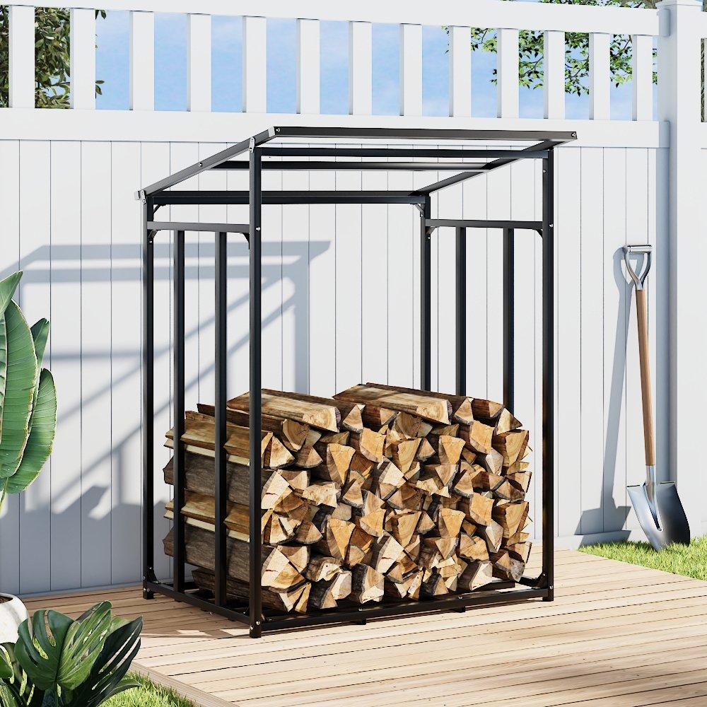 Grey - Breeins - 145cm Metal Firewood Rack with Roof Cover - 2