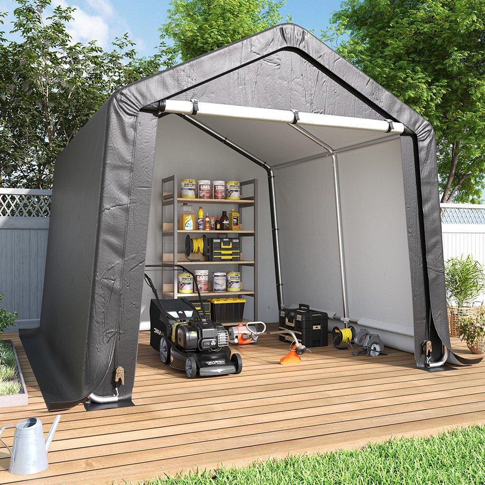 Grey - Breeins - 10x10FT Galvanized Tube Storage Shed - 1