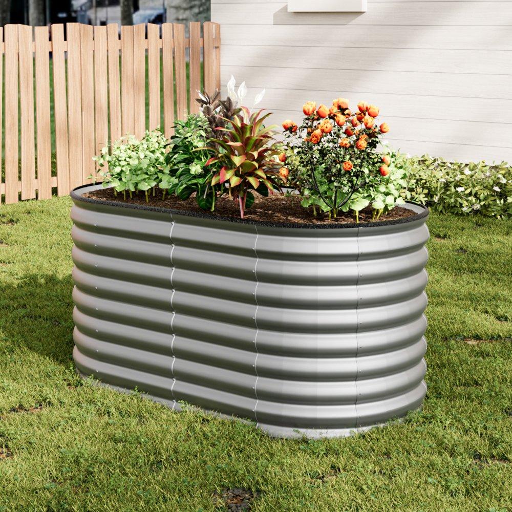 Silver - Breeins - Oval Galvanized Steel Raised Garden Bed - 1