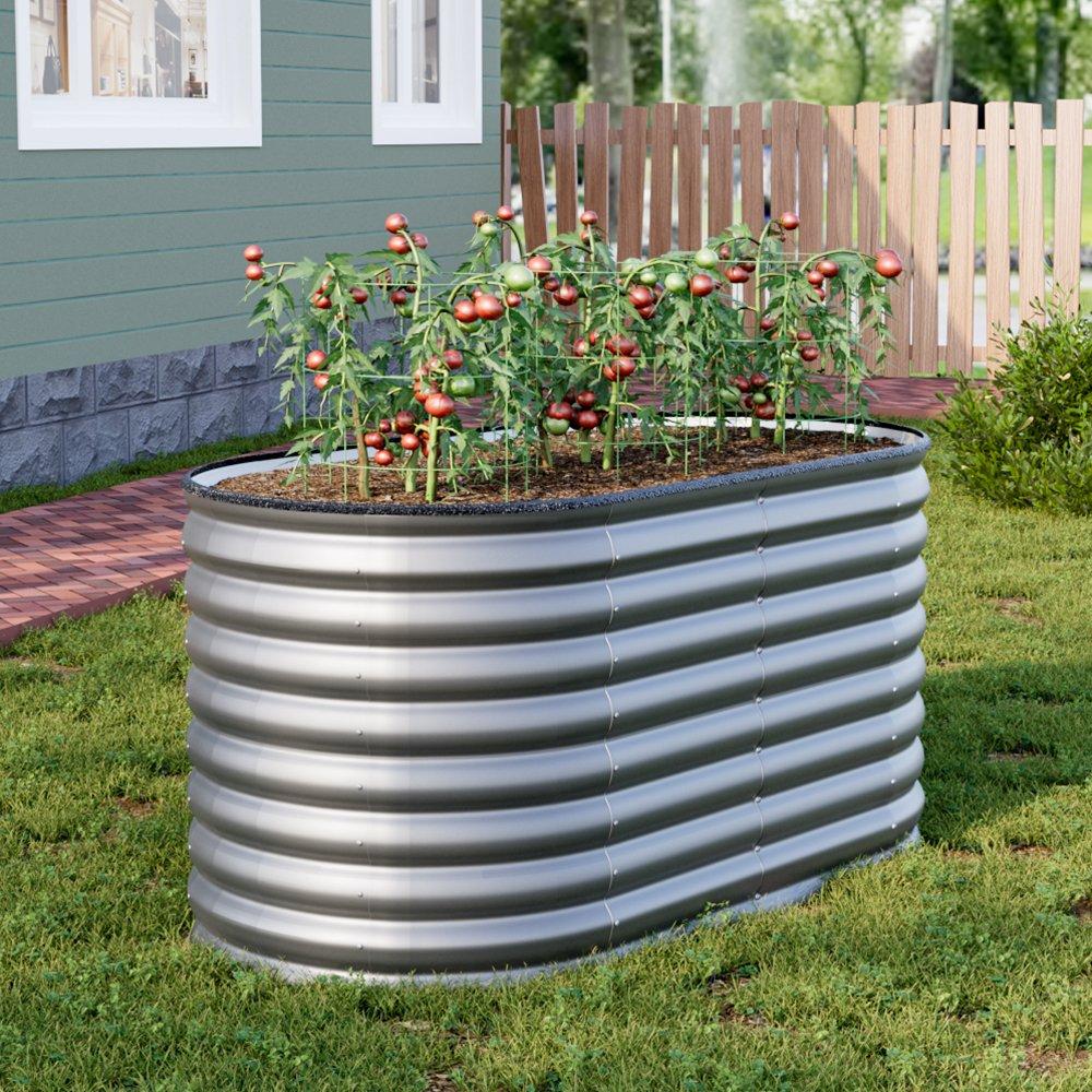 Silver - Breeins - Oval Galvanized Steel Raised Garden Bed - 2