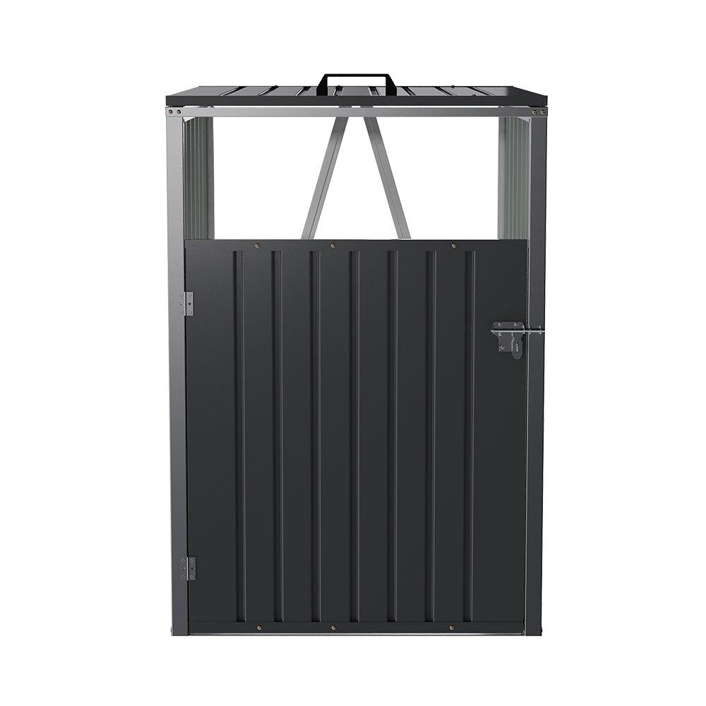 Black - Breeins - Metal Outdoor Garbage Bin Shed For 1 Trash Bin - 1