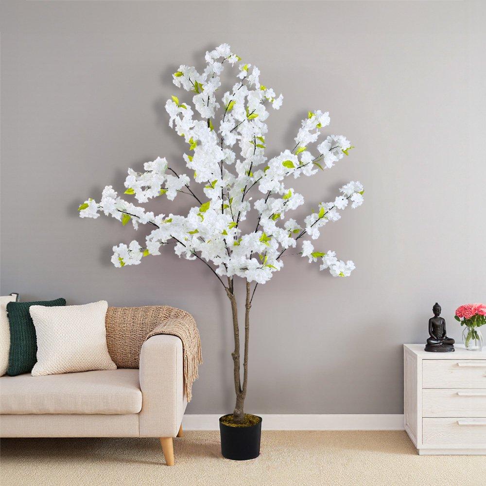 Life Ideas  165Cm Cherry Blossom Tree In Pot Decor - White And Green