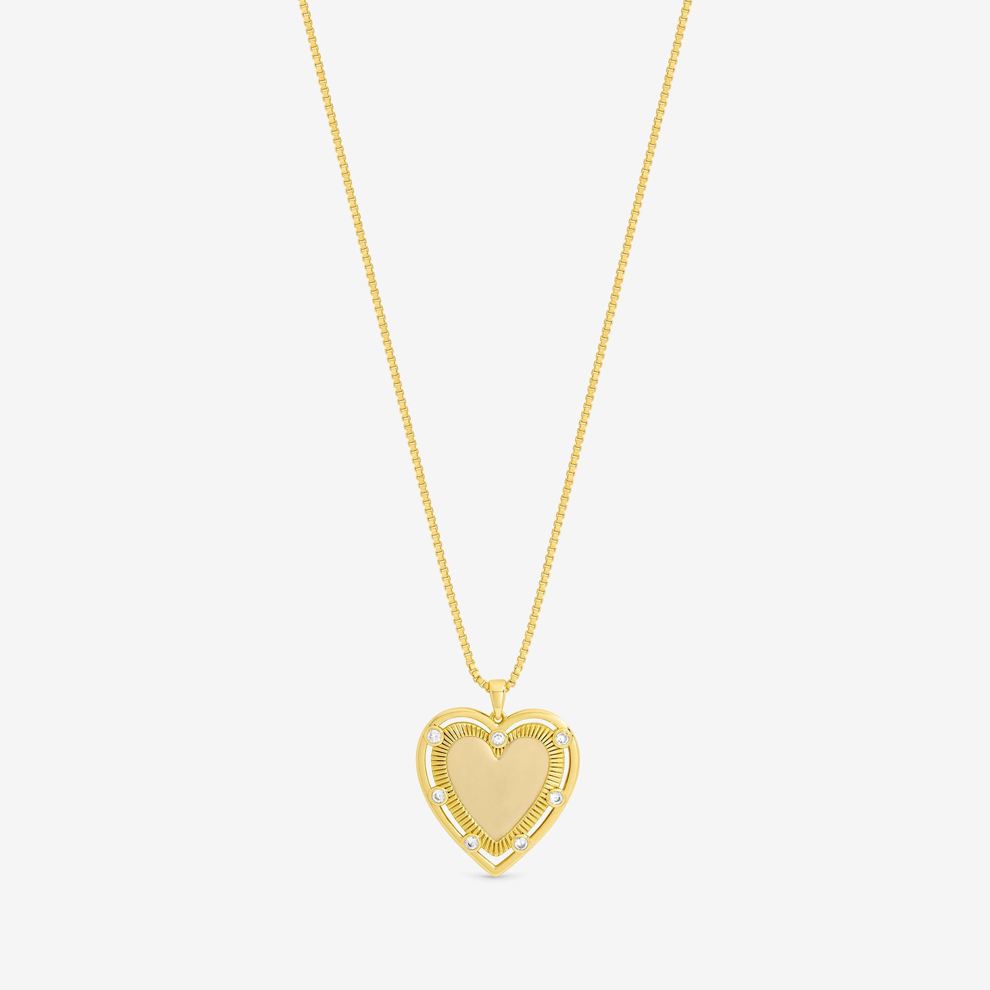 Gold - Inicio - 14K Gold Plated Textured Heart Charm Pendant - 1