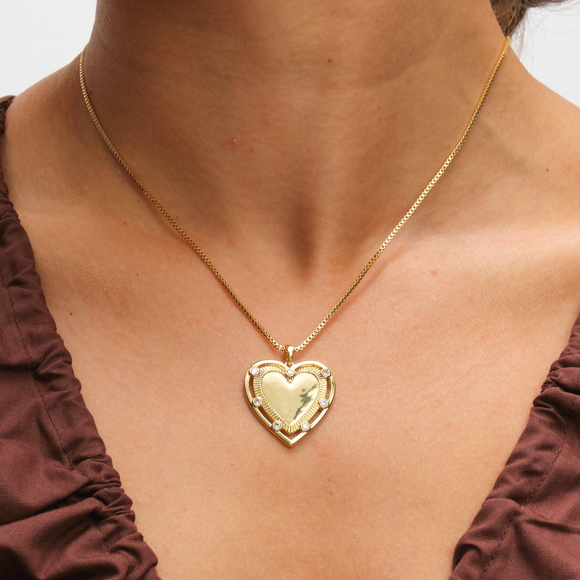 Gold - Inicio - 14K Gold Plated Textured Heart Charm Pendant - 2
