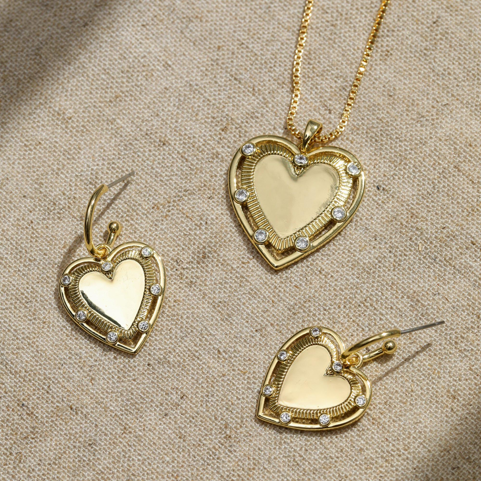 Gold - Inicio - 14K Gold Plated Textured Heart Charm Pendant - 3