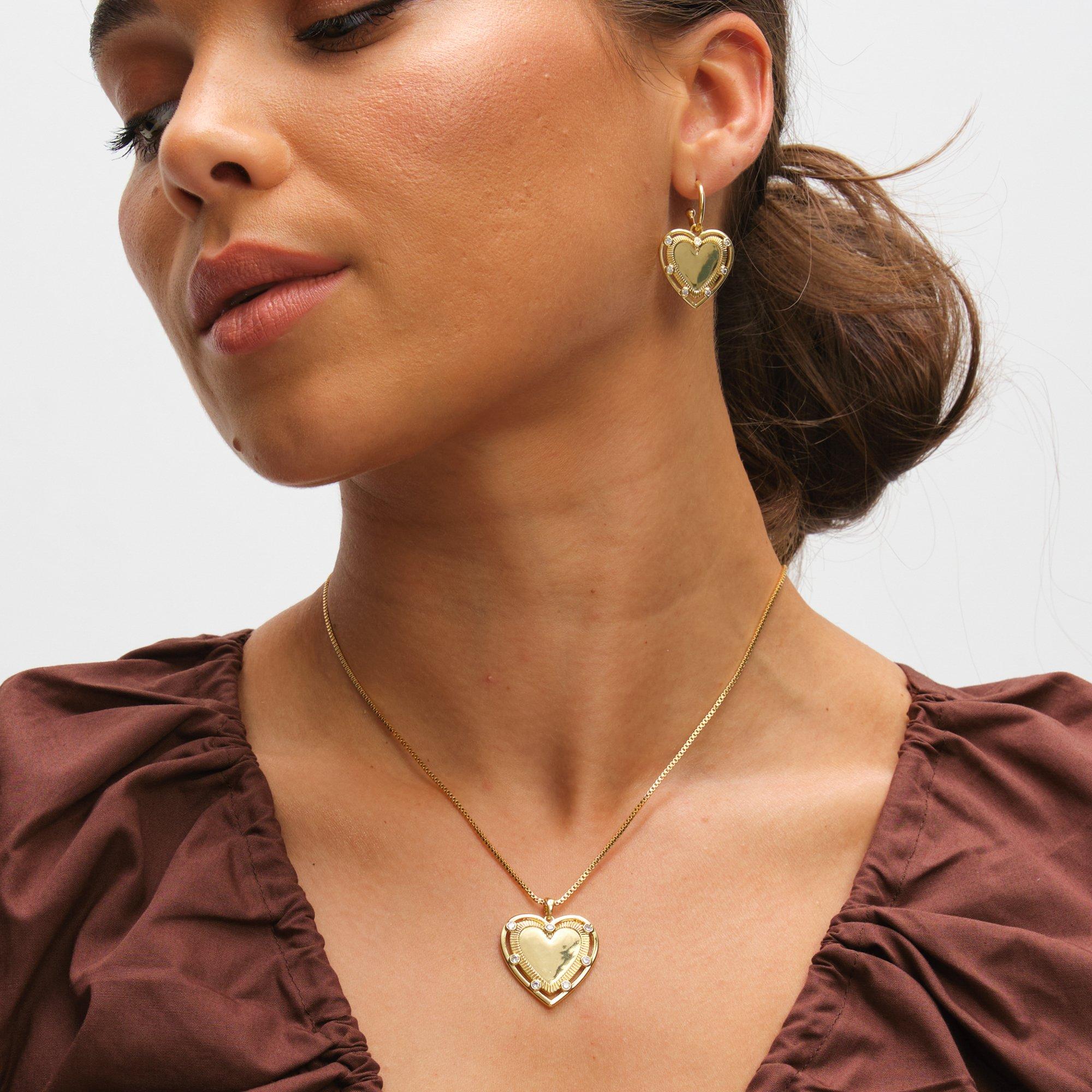 Gold - Inicio - 14K Gold Plated Textured Heart Charm Pendant - 4