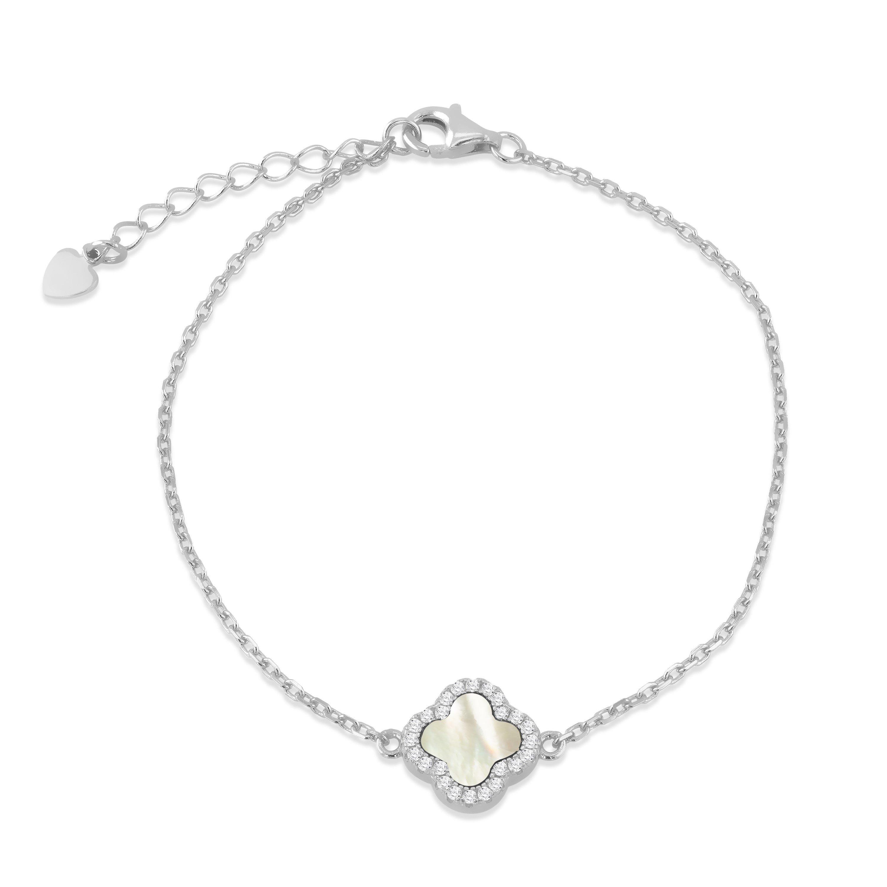 Sterling Silver - Be You - Silver Clover Mother of Pearl & CZ Bracelet - 1