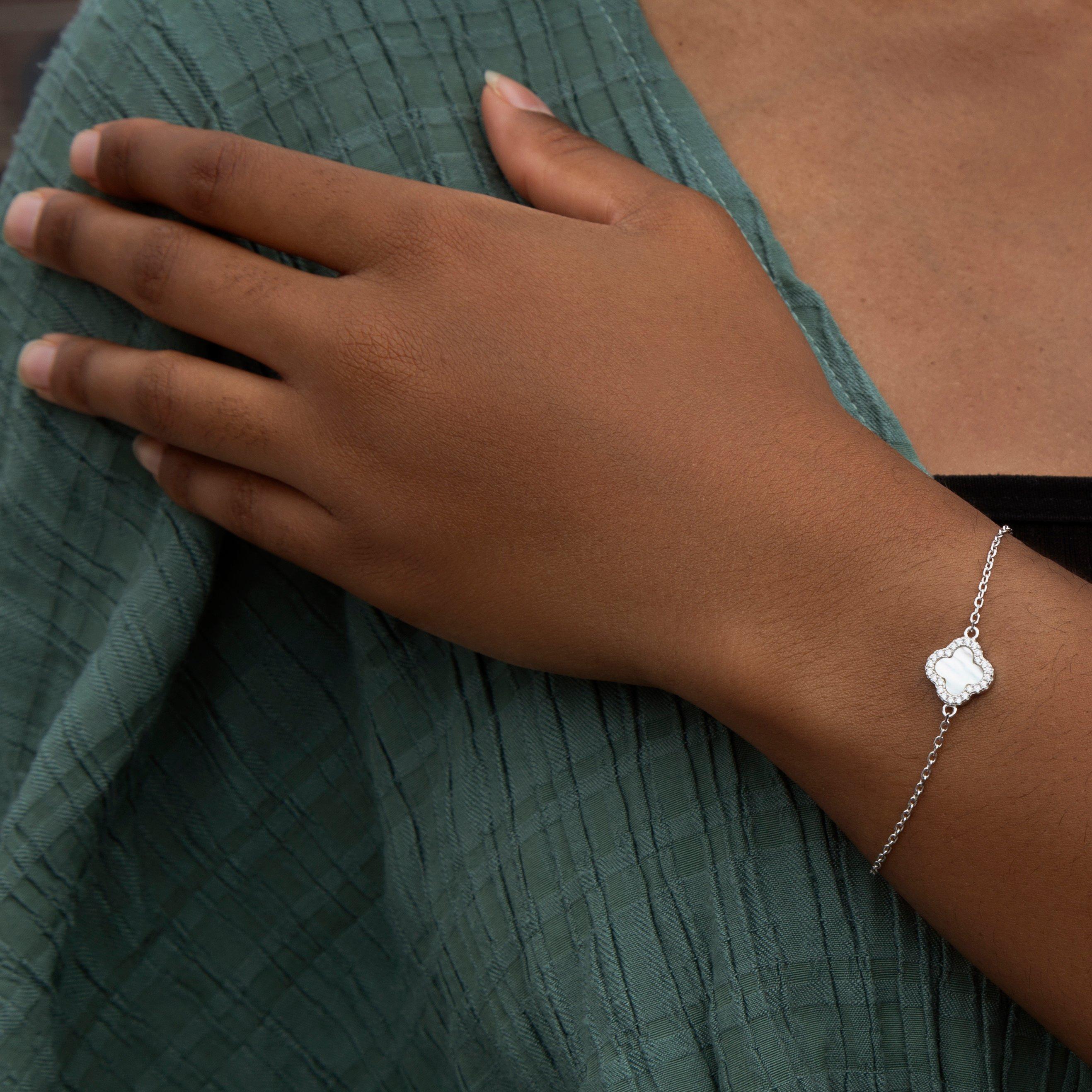 Sterling Silver - Be You - Silver Clover Mother of Pearl & CZ Bracelet - 2