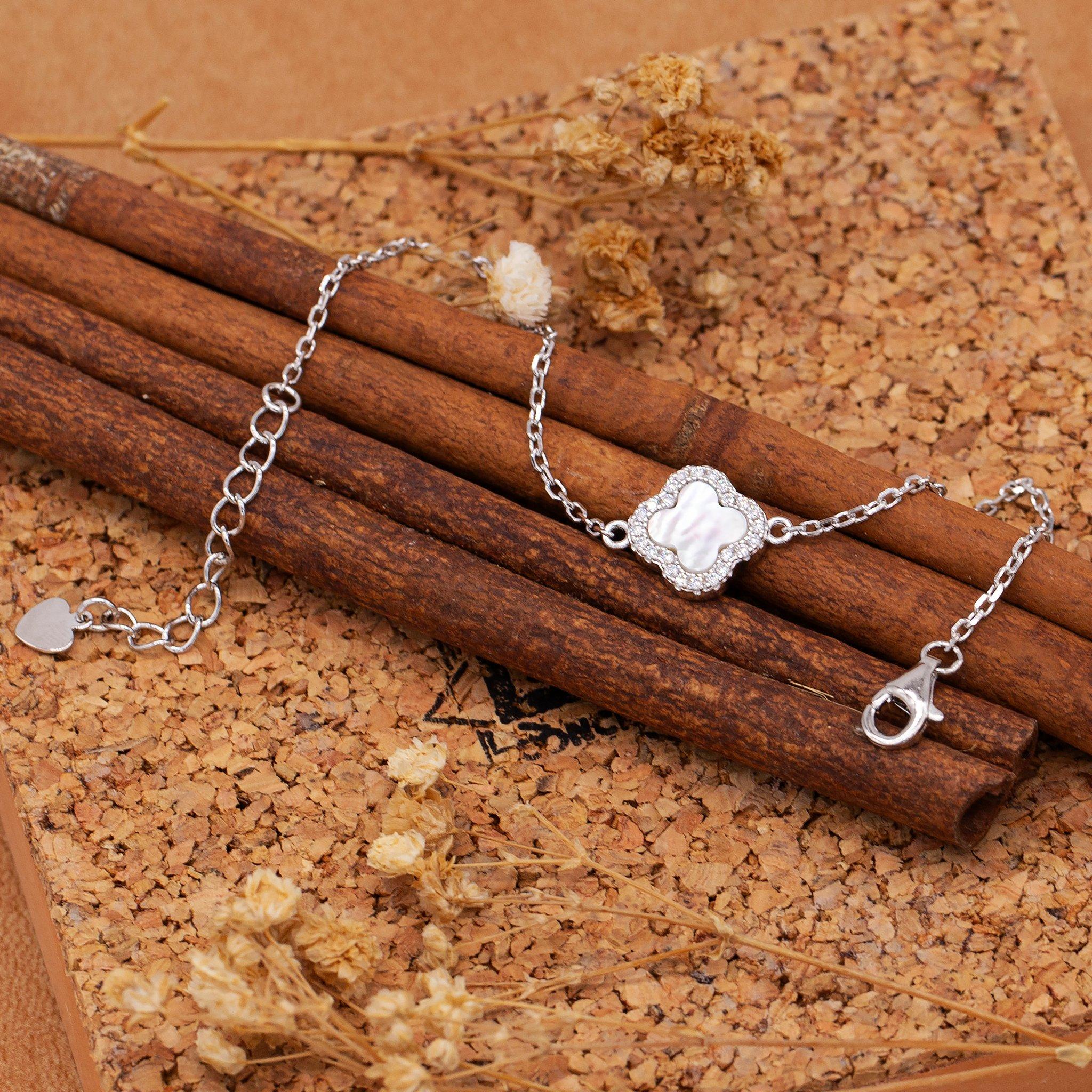 Sterling Silver - Be You - Silver Clover Mother of Pearl & CZ Bracelet - 3