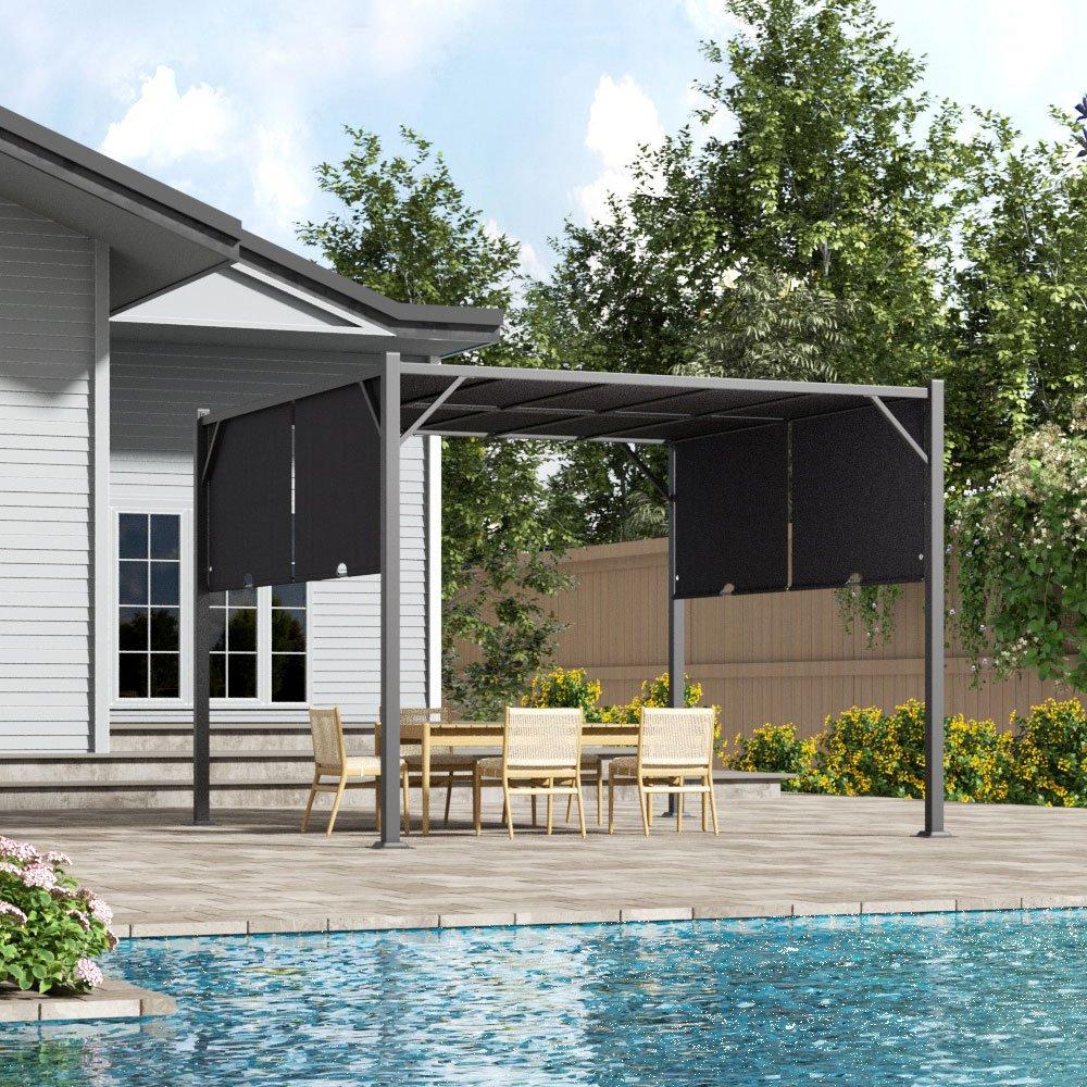 Grey - Breeins - Outdoor Retractable Steel Pergola with Canopy - 2