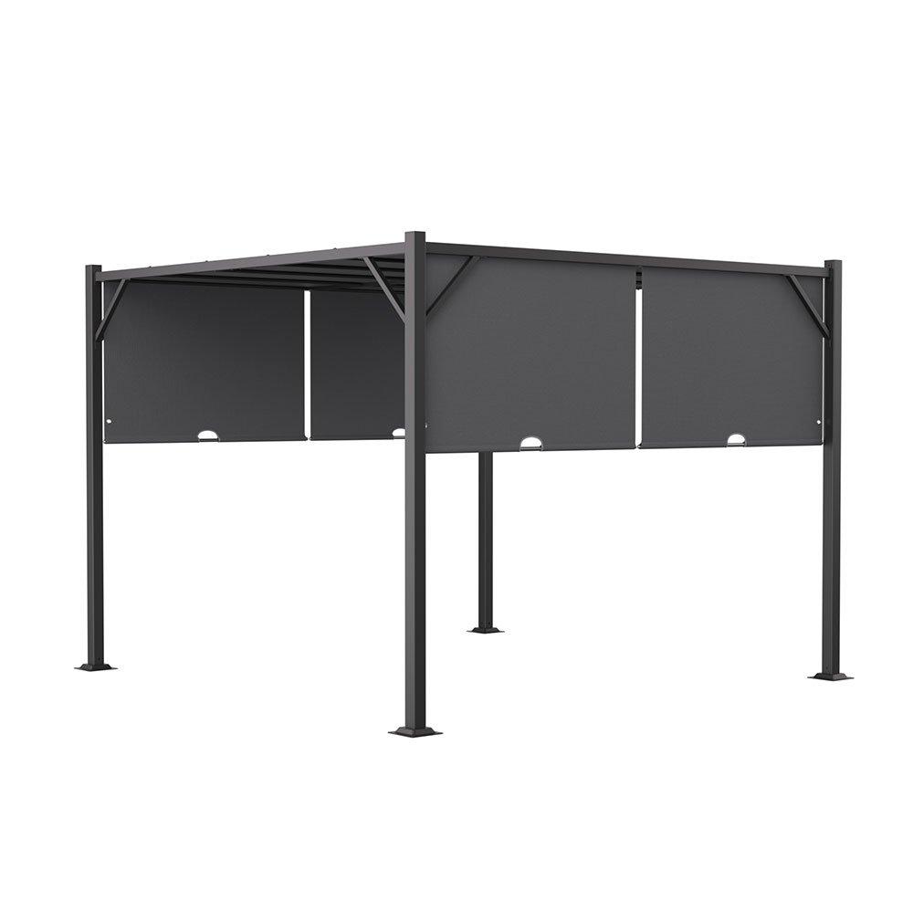 Grey - Breeins - Outdoor Retractable Steel Pergola with Canopy - 4