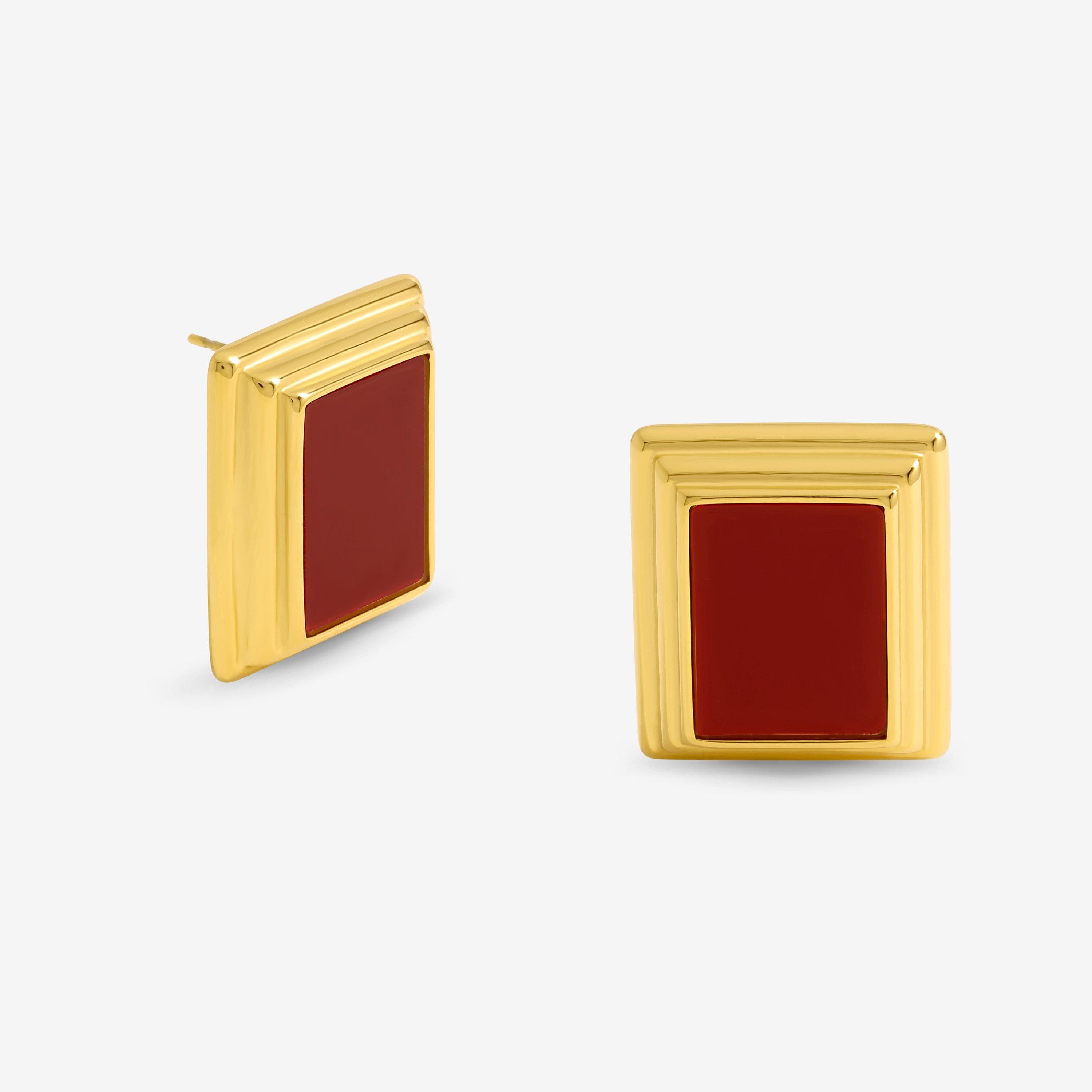 Gold - Jon Richard - Gold Plated And Red Enamel Earrings - 1