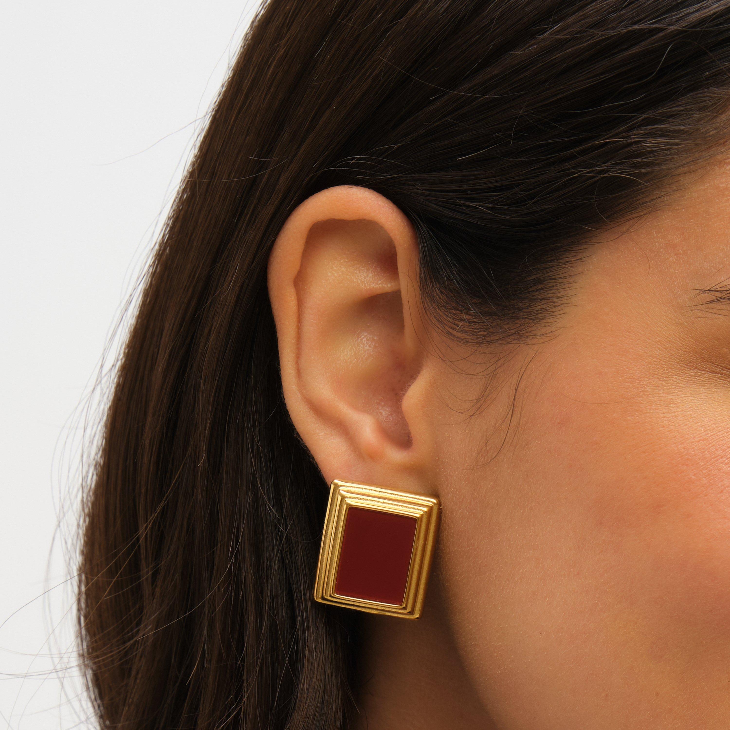 Gold - Jon Richard - Gold Plated And Red Enamel Earrings - 2