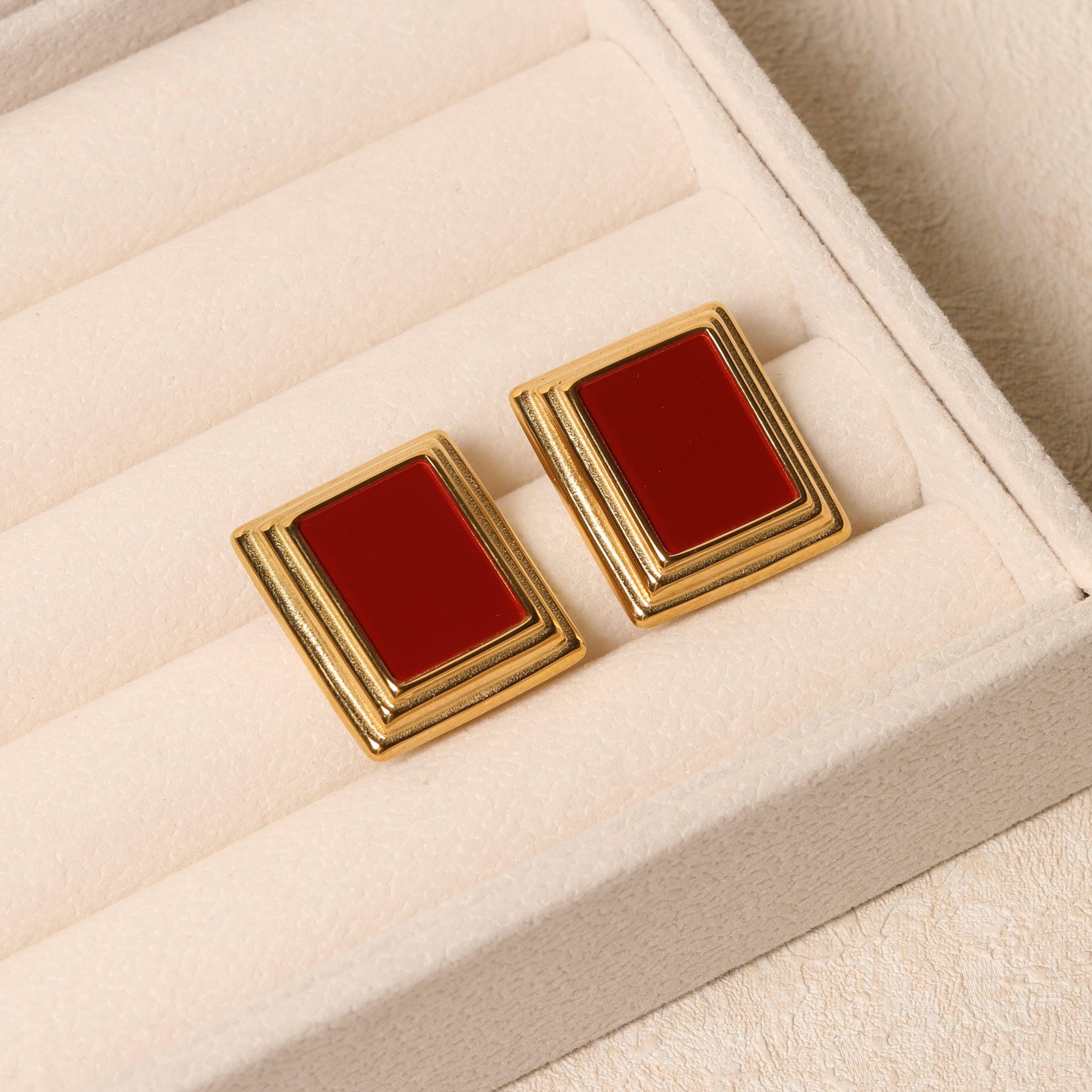 Gold - Jon Richard - Gold Plated And Red Enamel Earrings - 3