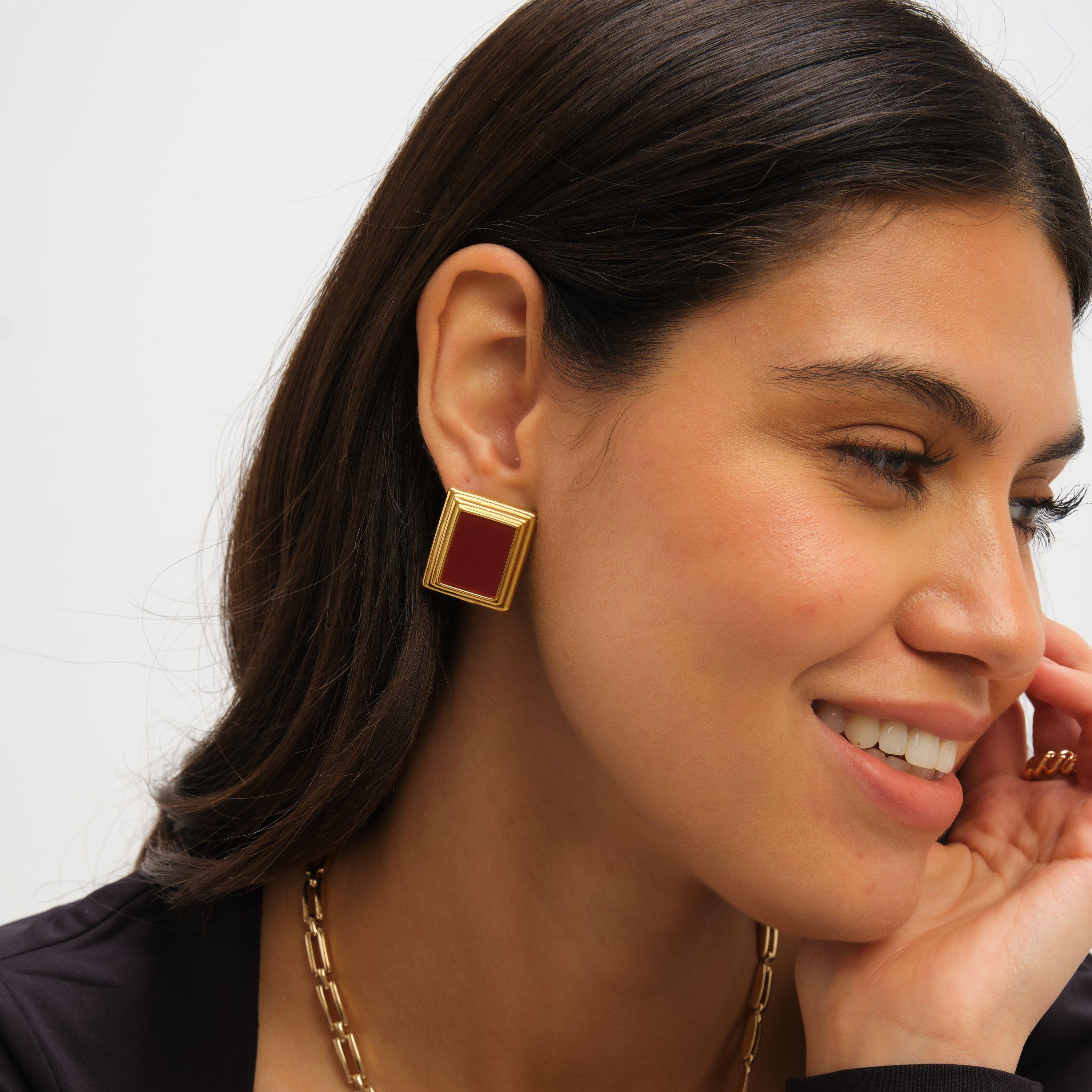 Gold - Jon Richard - Gold Plated And Red Enamel Earrings - 4