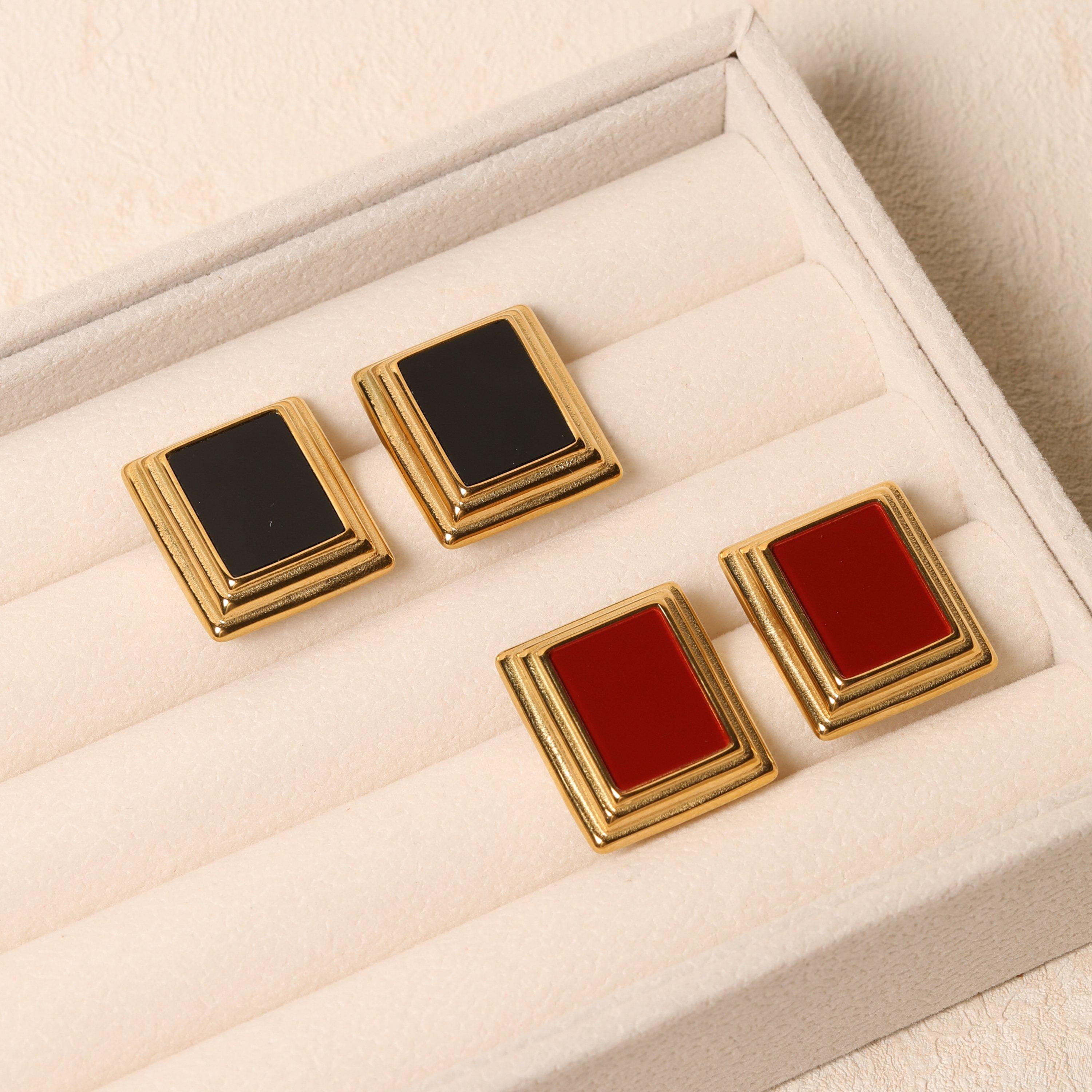 Gold - Jon Richard - Gold Plated And Red Enamel Earrings - 5