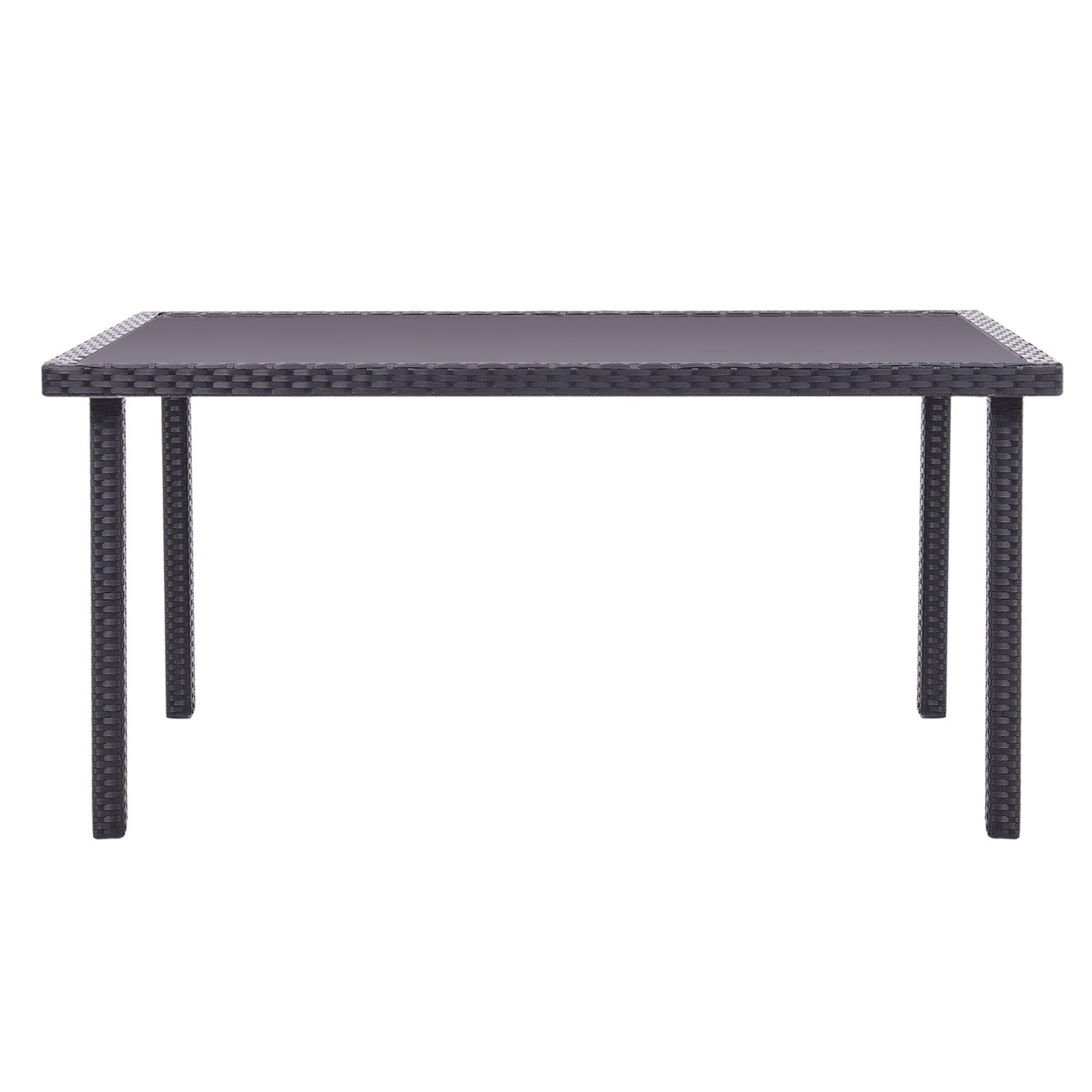 Black - Breeins - Black Rustic Outdoor Wicker Table with Glass - 3