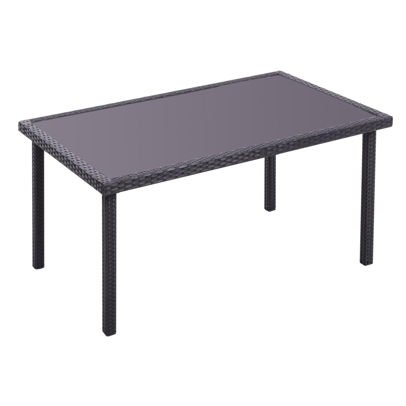 Black - Breeins - Black Rustic Outdoor Wicker Table with Glass - 4