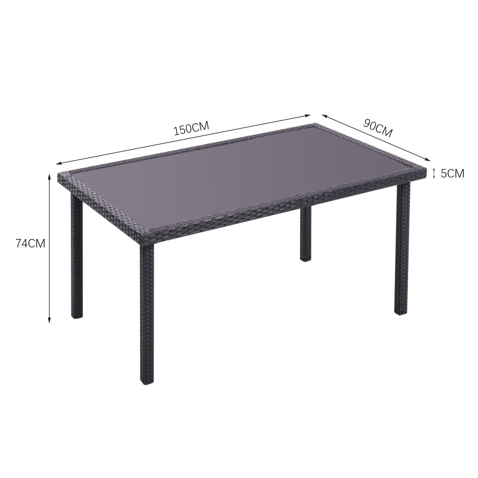 Black - Breeins - Black Rustic Outdoor Wicker Table with Glass - 5