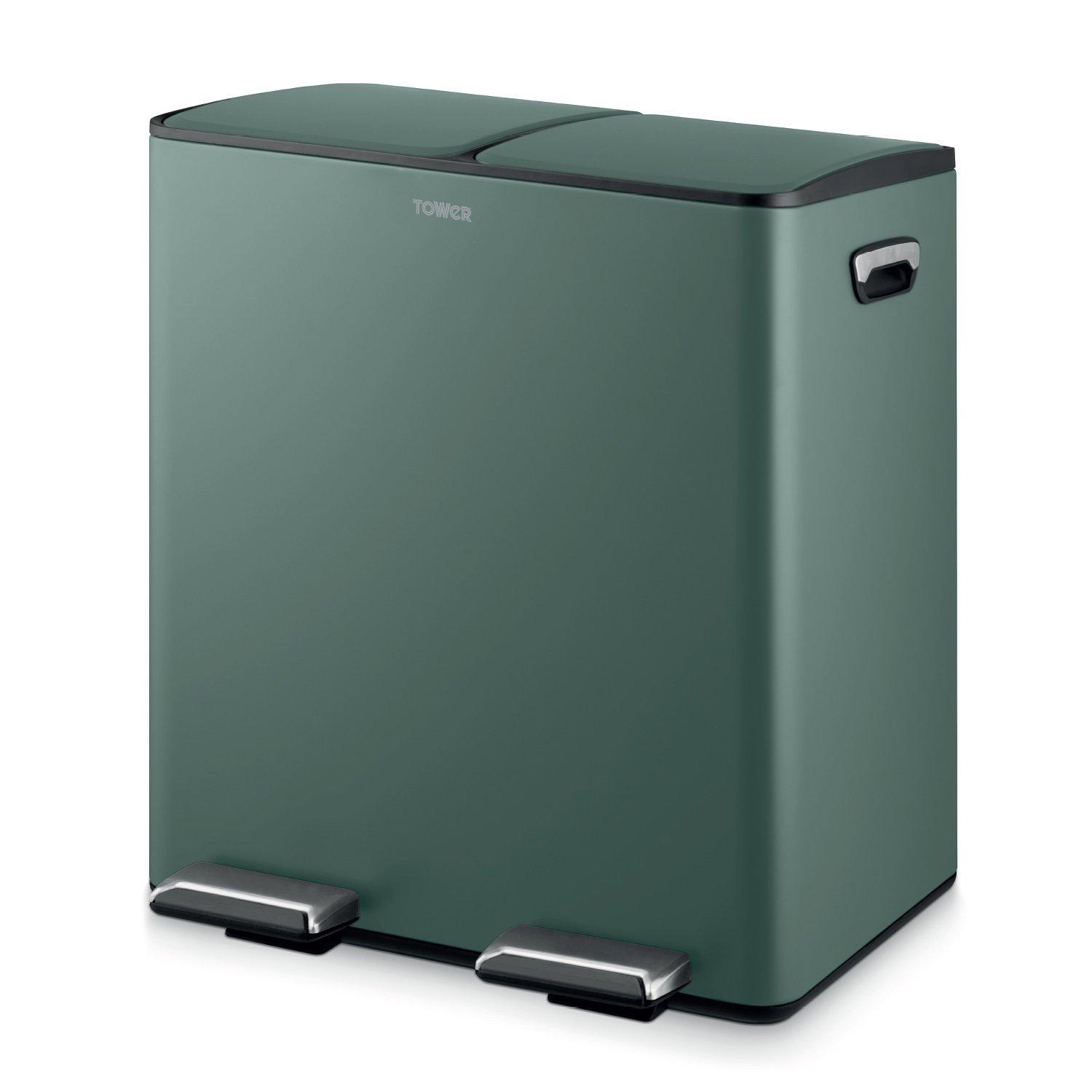 Forest Green - Tower - 40L Recycling Pedal Bin - 1