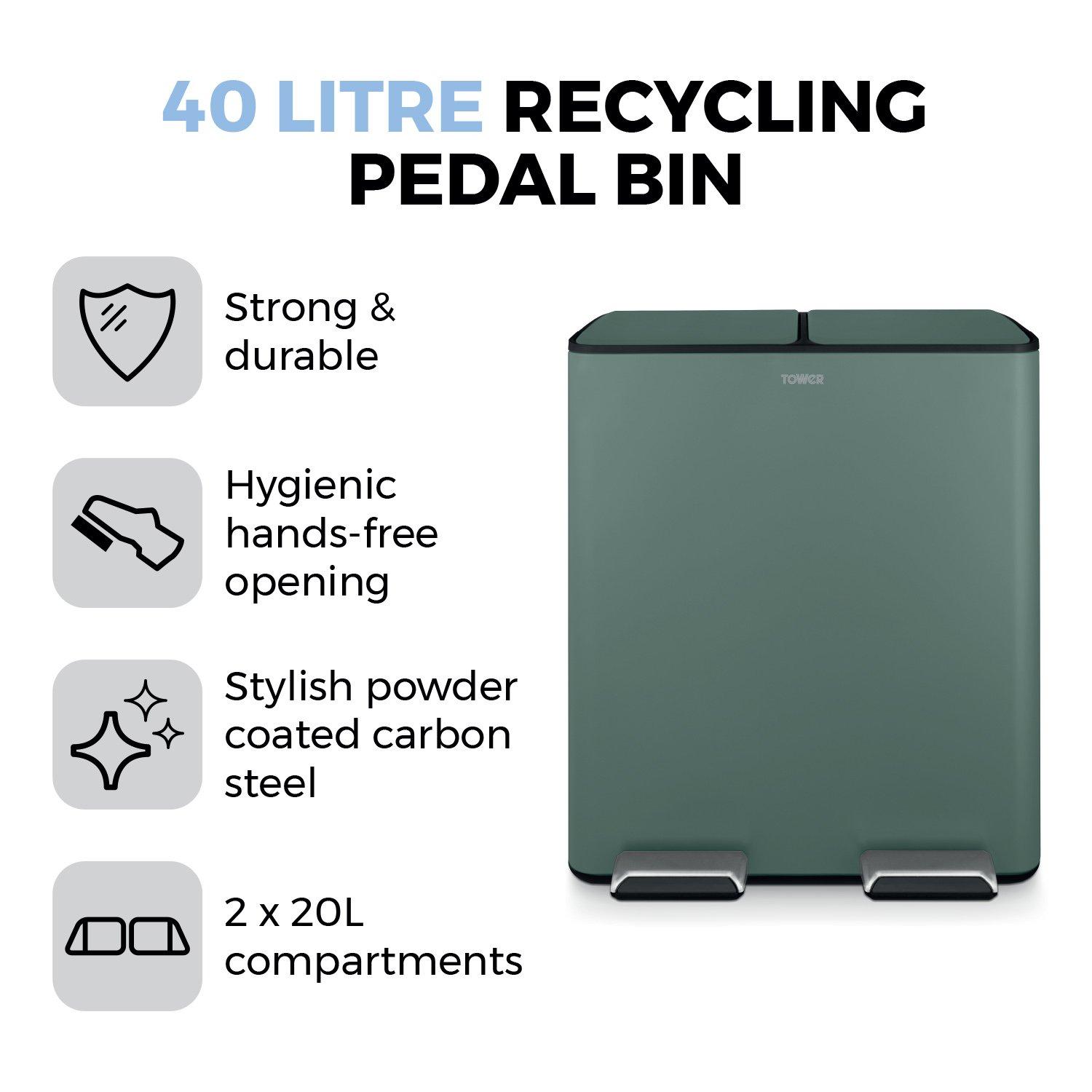 Forest Green - Tower - 40L Recycling Pedal Bin - 2
