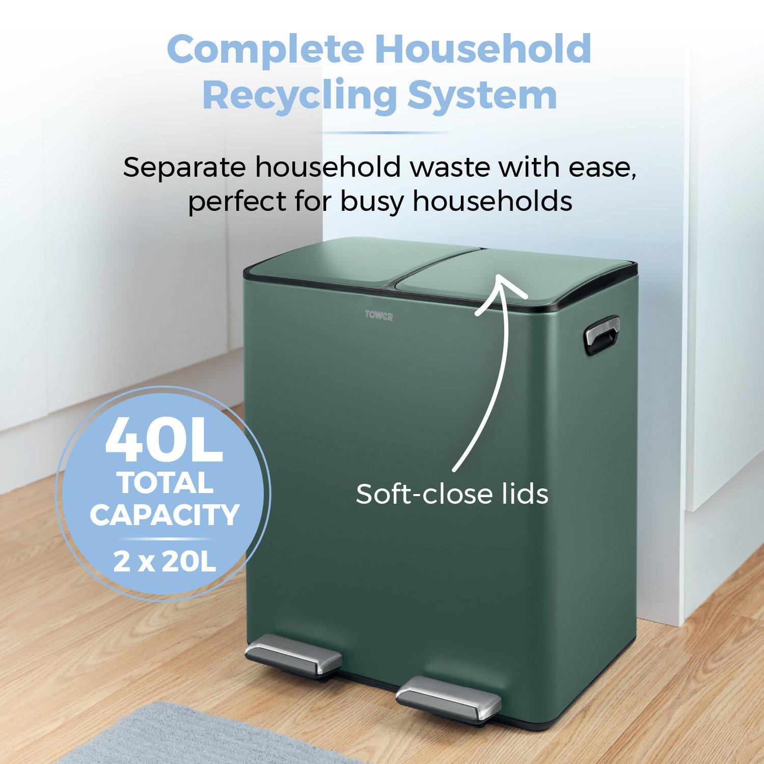 Forest Green - Tower - 40L Recycling Pedal Bin - 3