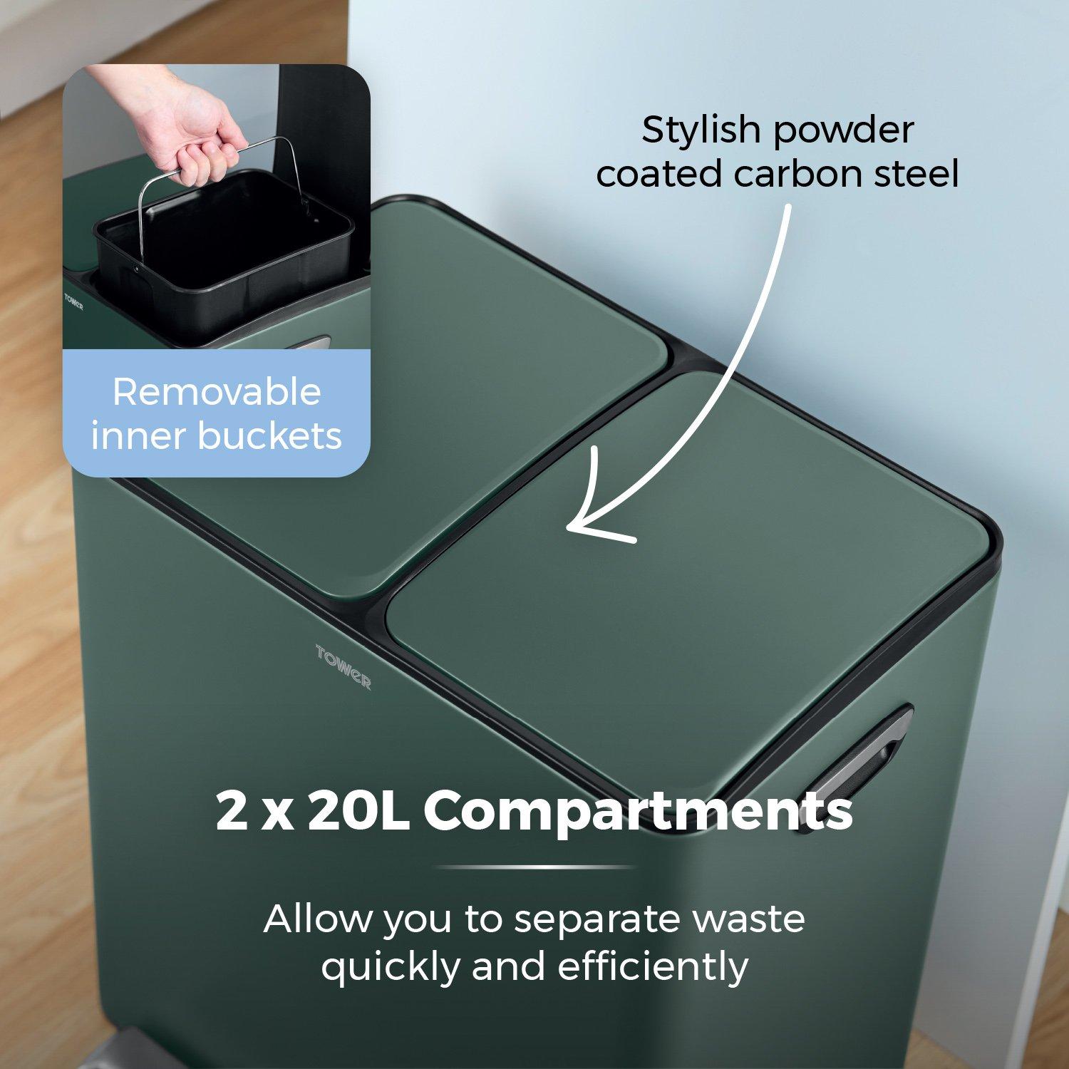 Forest Green - Tower - 40L Recycling Pedal Bin - 5