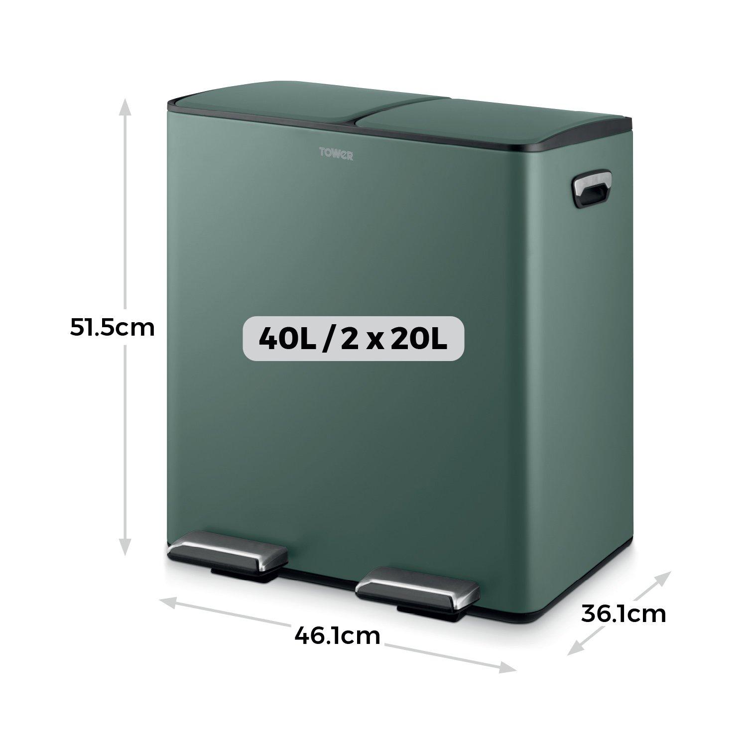 Forest Green - Tower - 40L Recycling Pedal Bin - 6