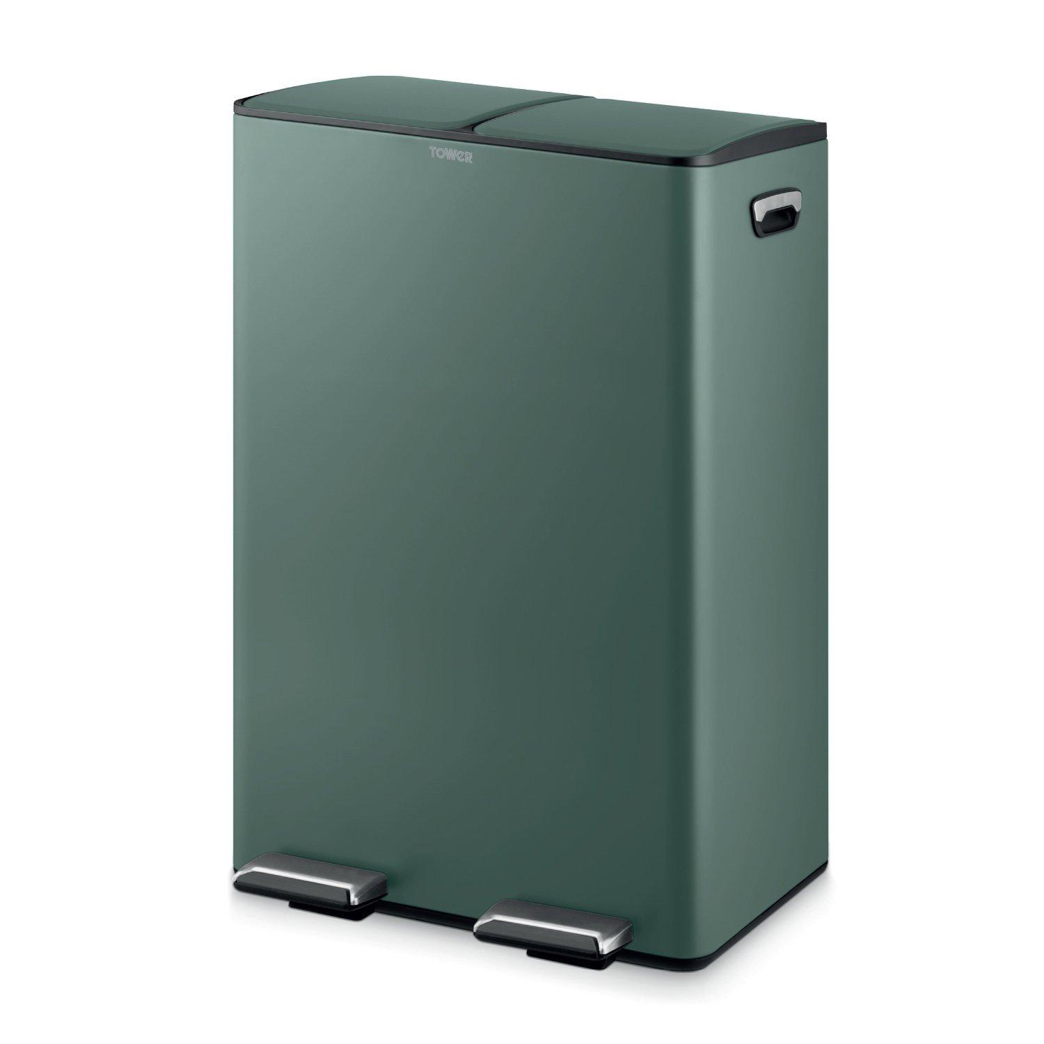 Forest Green - Tower - 60L Recycling Pedal Bin - 1