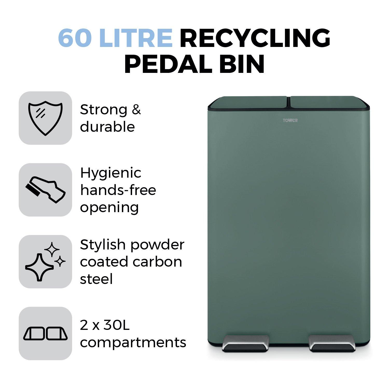 Forest Green - Tower - 60L Recycling Pedal Bin - 2