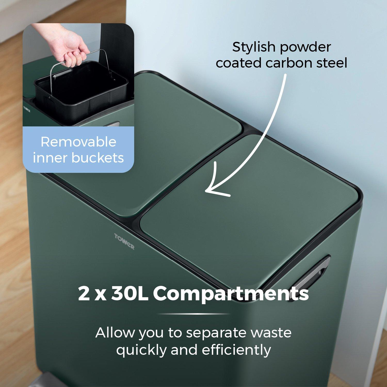 Forest Green - Tower - 60L Recycling Pedal Bin - 5