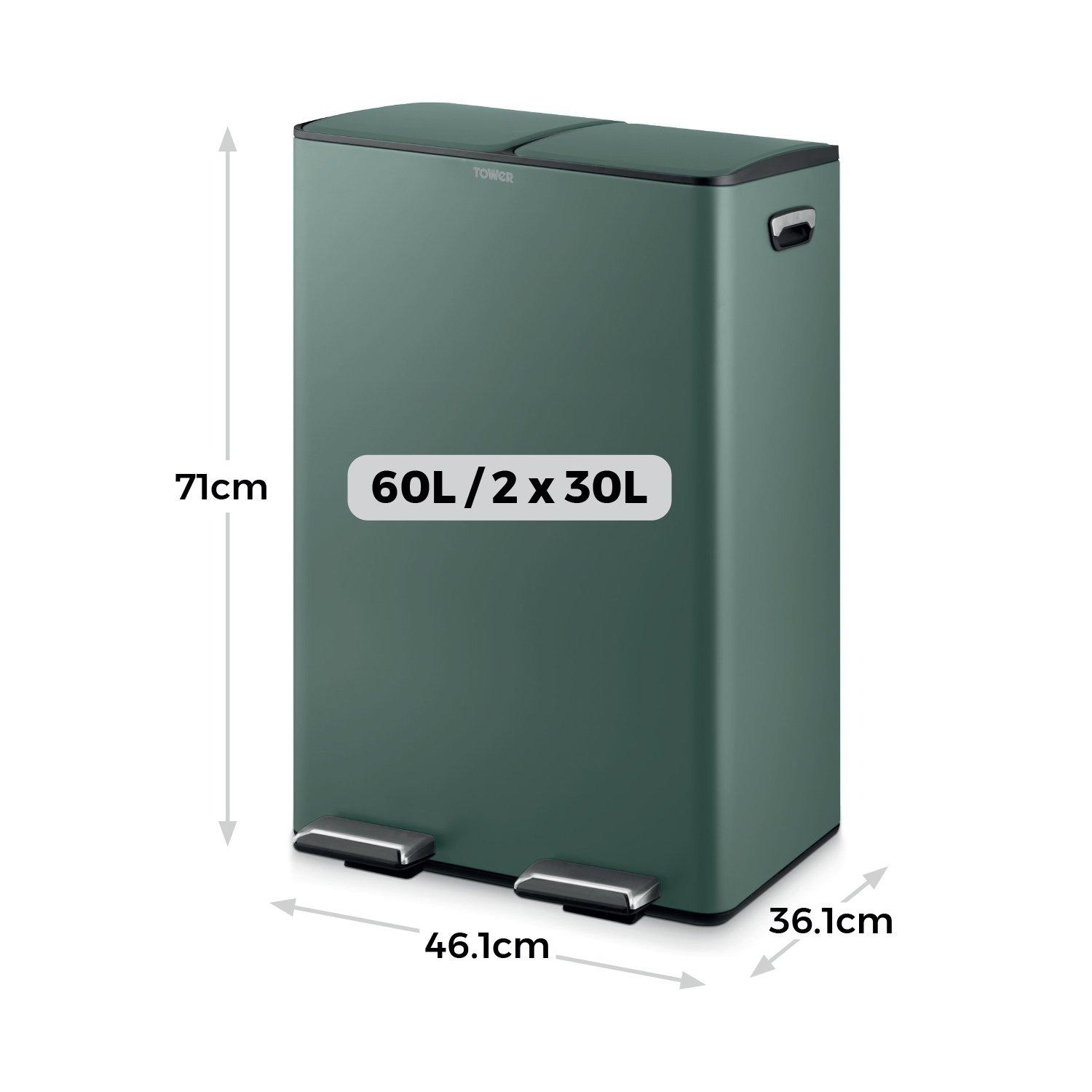 Forest Green - Tower - 60L Recycling Pedal Bin - 6