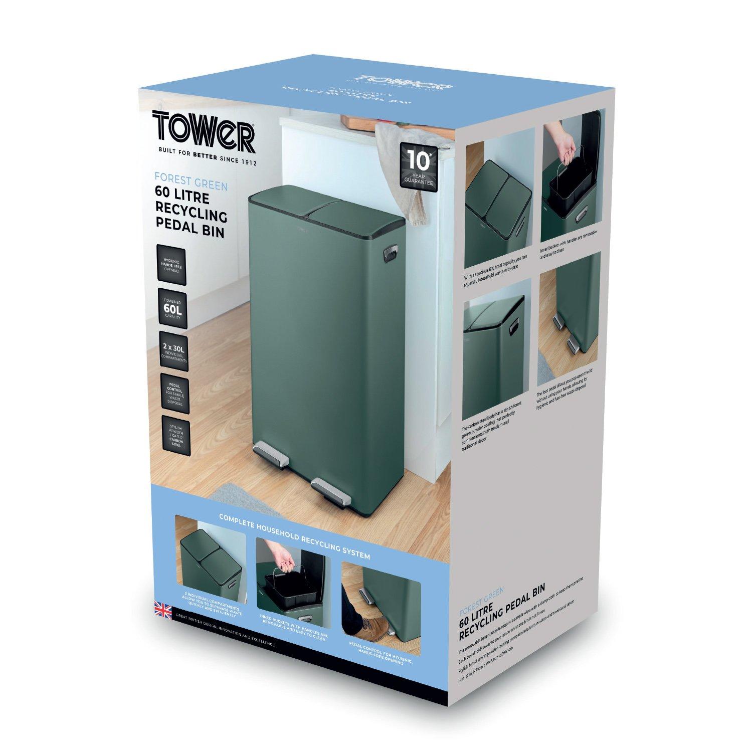 Forest Green - Tower - 60L Recycling Pedal Bin - 8