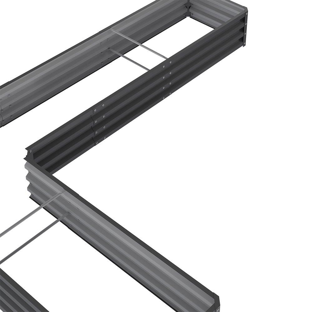 Grey - Breeins - Grey L-Shaped Galvanized Steel Raised Garden Bed - 3