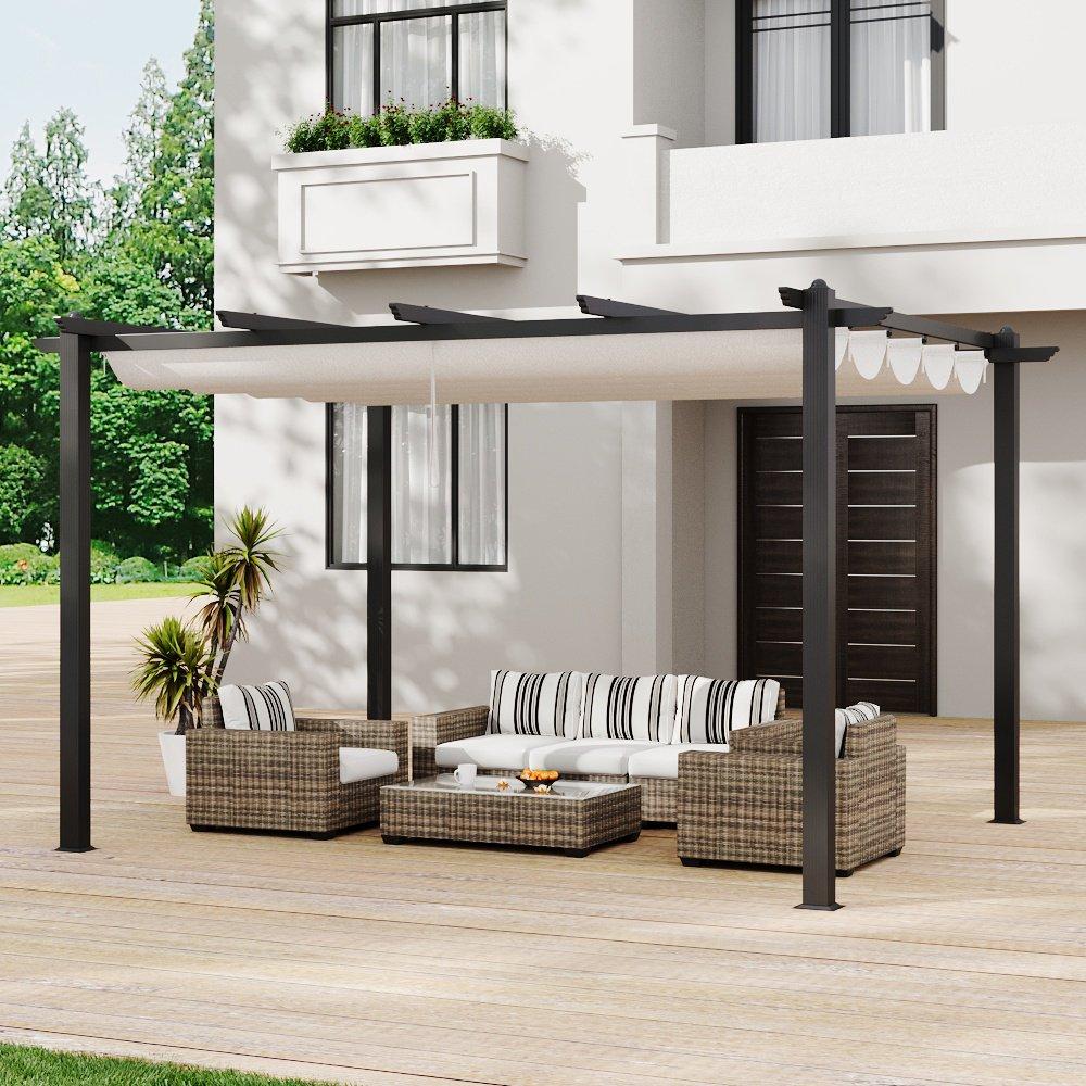Black And White - Breeins - 13x10ft Aluminium Pergola with Retractable Roof - 2