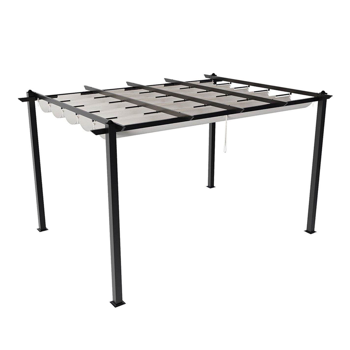 Black And White - Breeins - 13x10ft Aluminium Pergola with Retractable Roof - 5