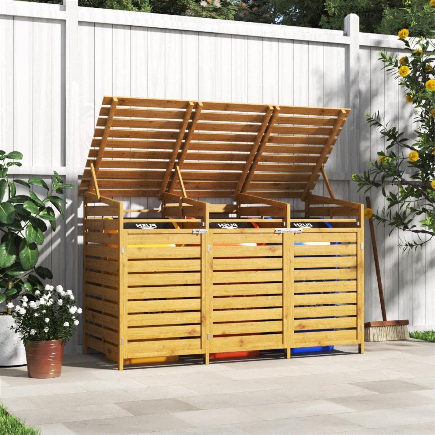 Brown - Breeins - Outdoor Spruce Wood Trash Can Storage Shed - 2