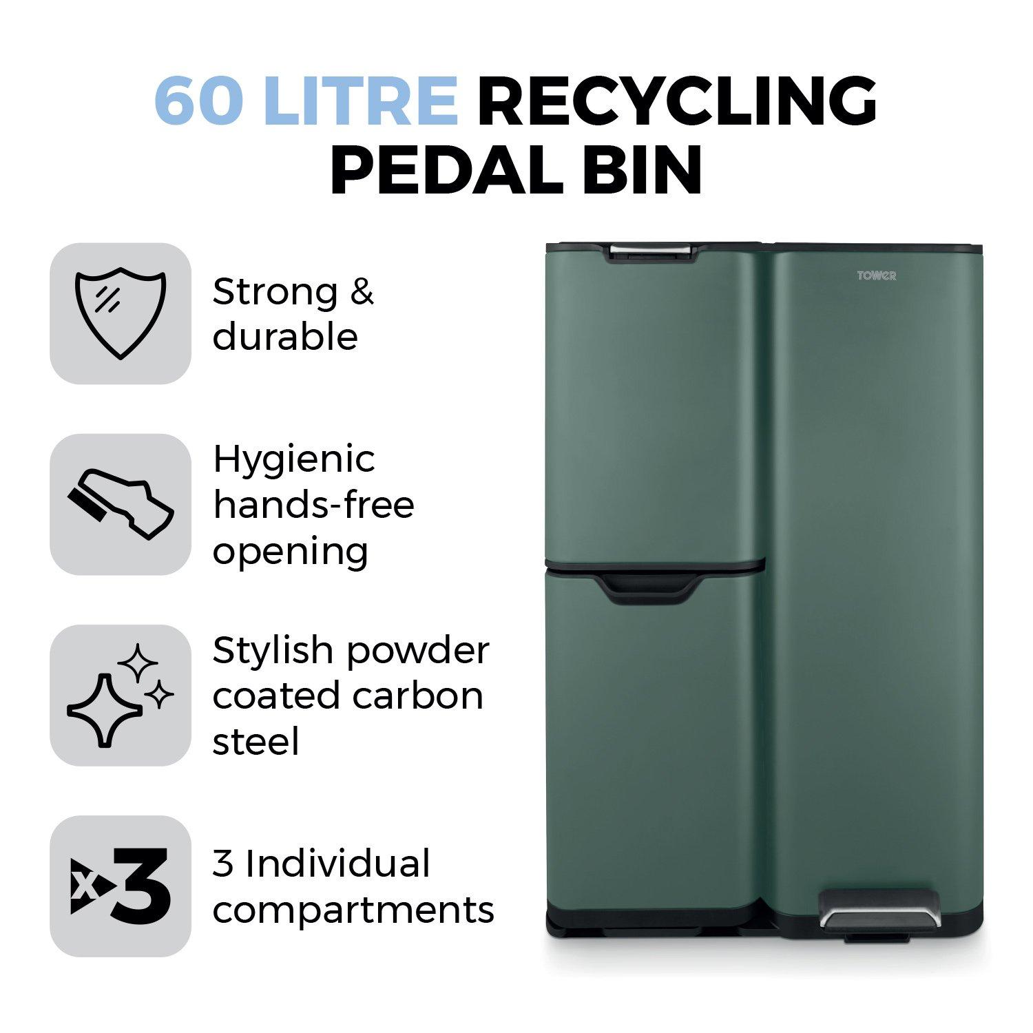 Forest Green - Tower - 60L Recycling Pedal Bin - 2