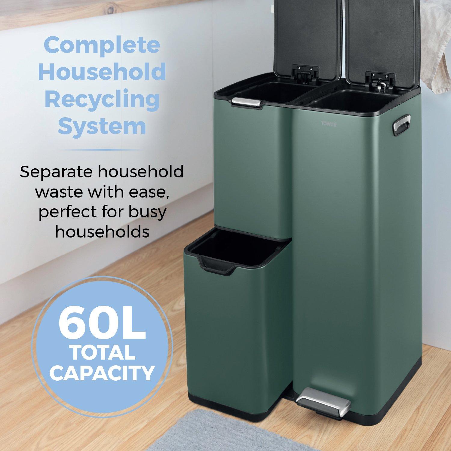 Forest Green - Tower - 60L Recycling Pedal Bin - 3