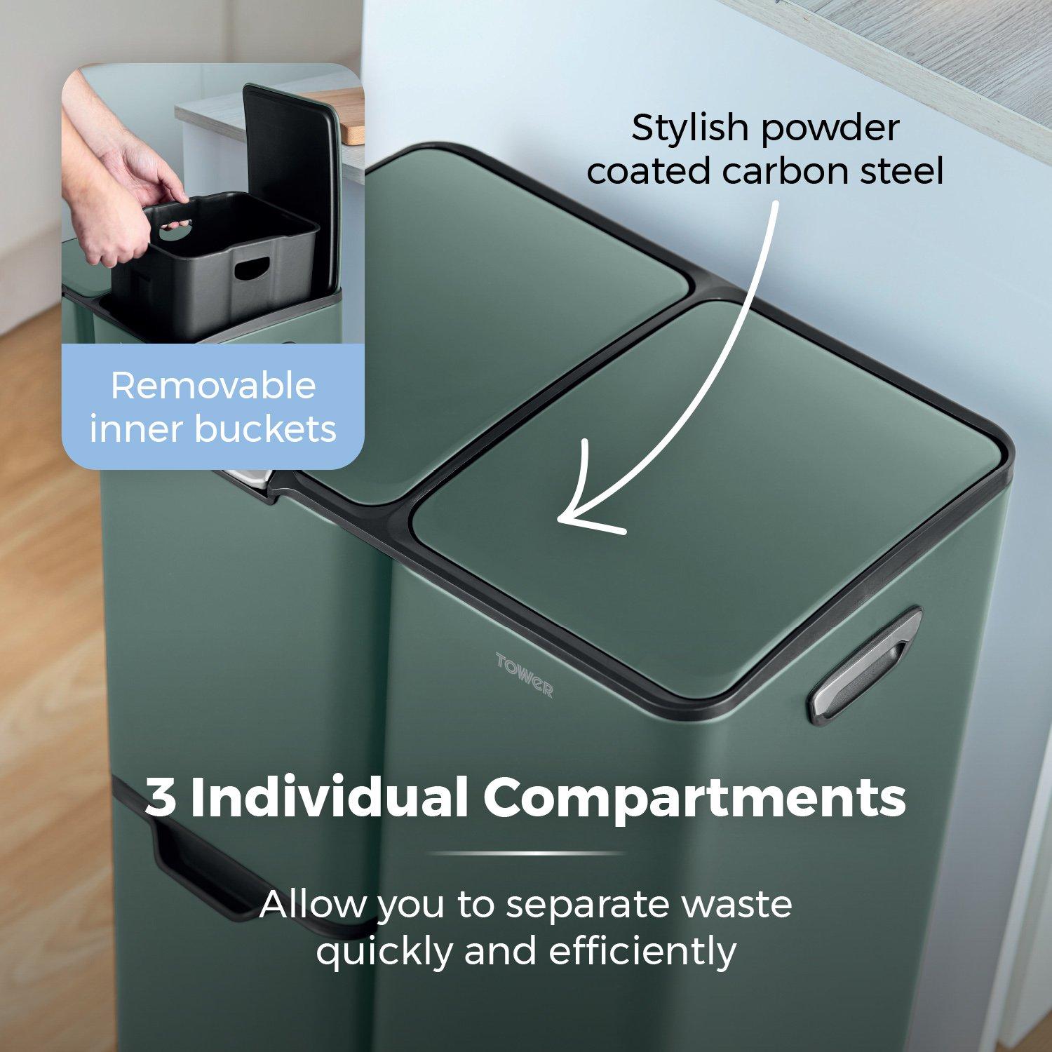 Forest Green - Tower - 60L Recycling Pedal Bin - 5