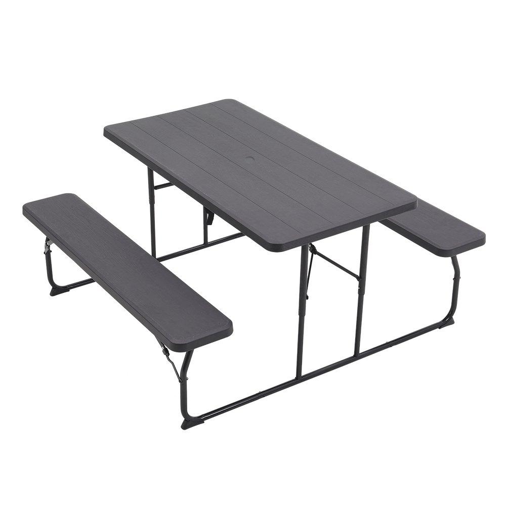 Black - Breeins - 74x180x160cm Foldable Picnic Table & Bench Set - 1