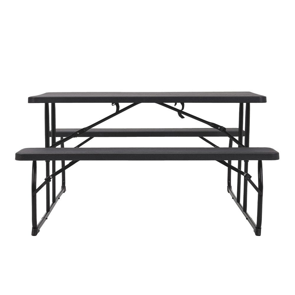 Black - Breeins - 74x180x160cm Foldable Picnic Table & Bench Set - 2
