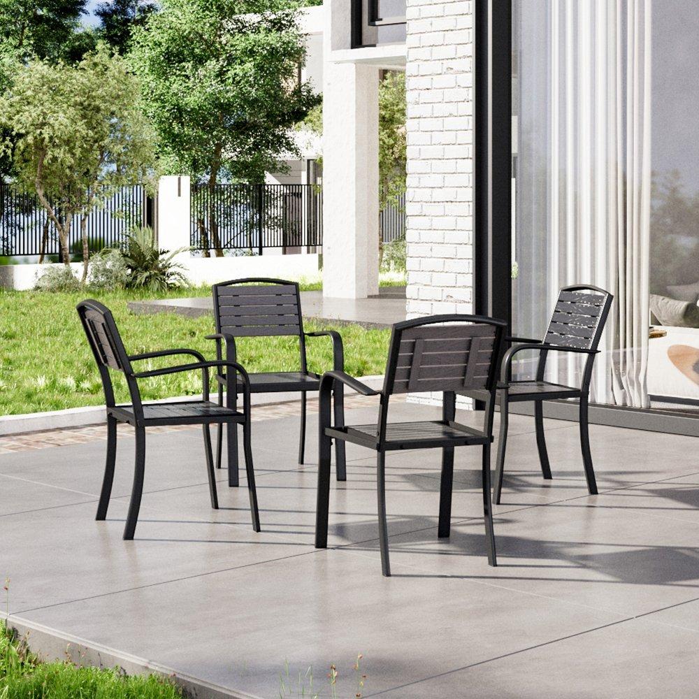 Grey - Breeins - Set of 4 Garden Dining Armchairs Grey - 2