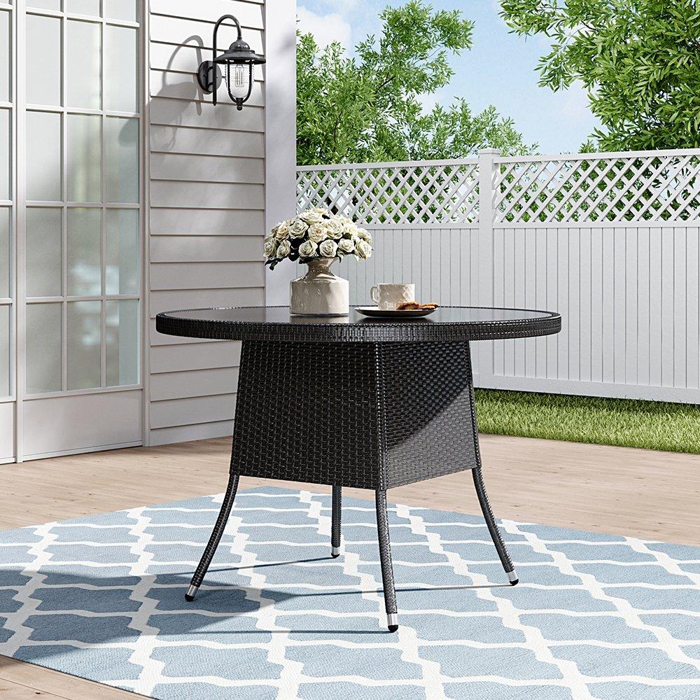 Breeins  Wicker Table With Tempered Glass & Hole Black