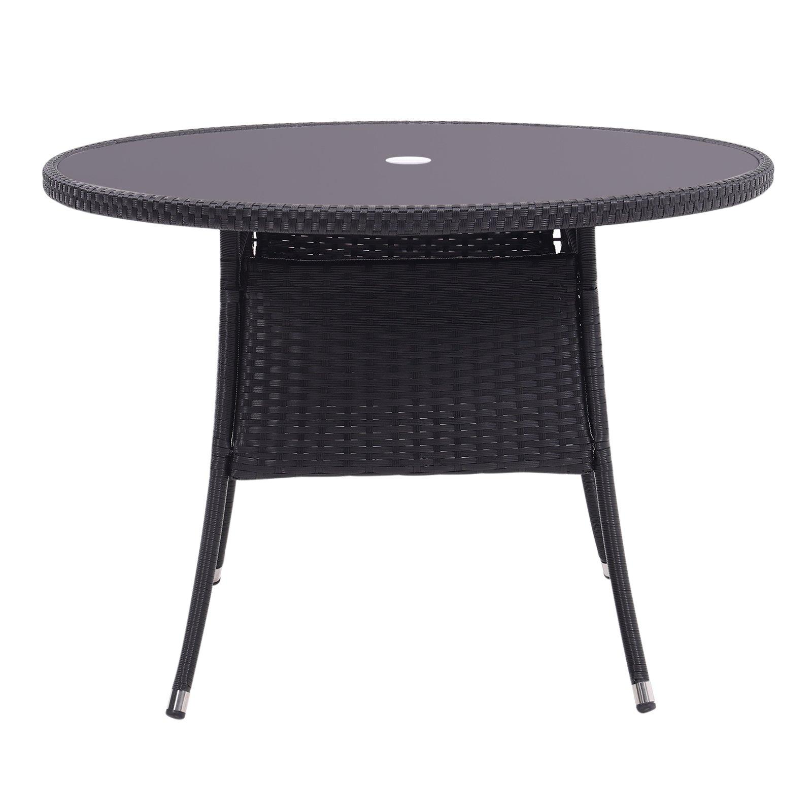 Black - Breeins - Black Wicker Table with Tempered Glass & Hole - 3