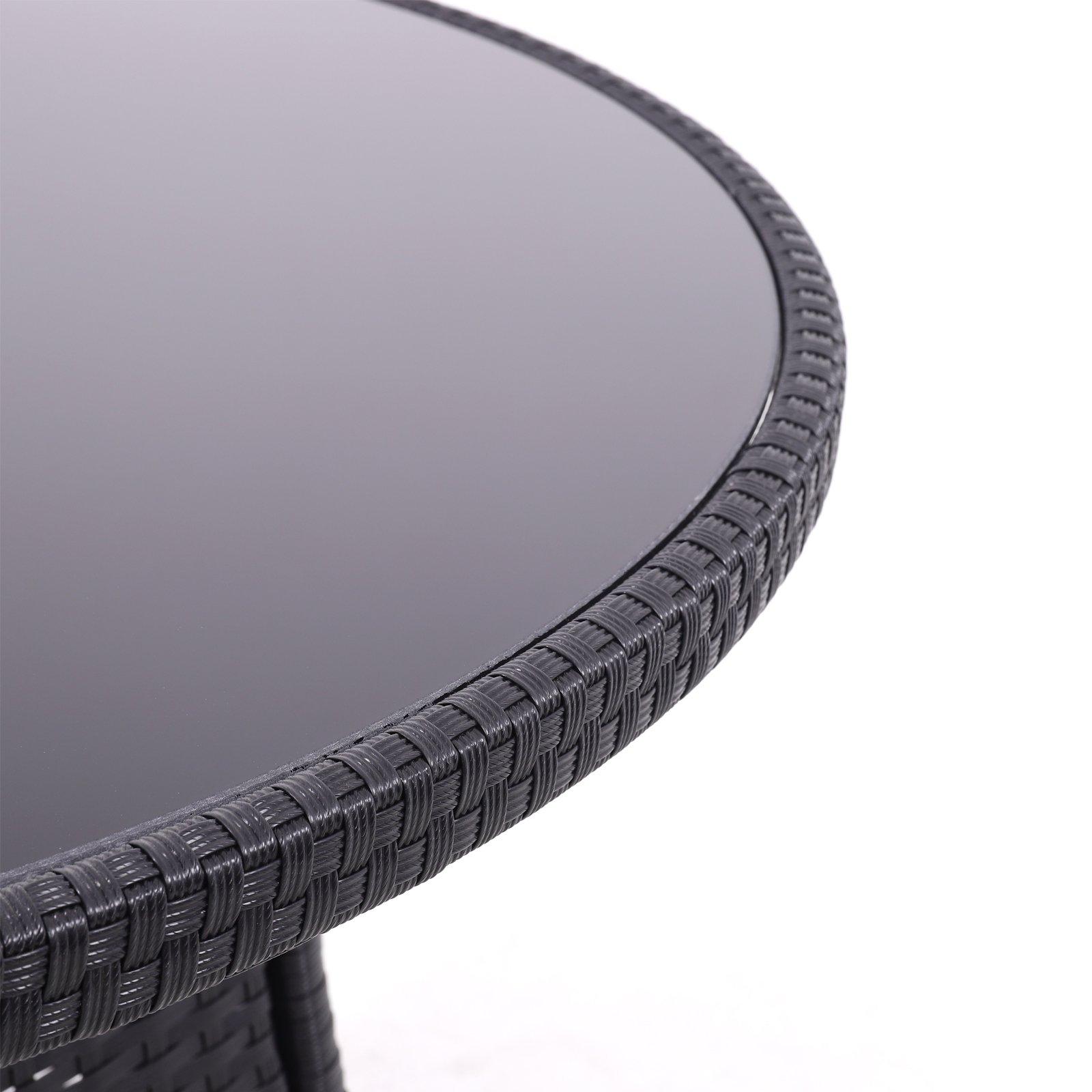 Black - Breeins - Black Wicker Table with Tempered Glass & Hole - 5