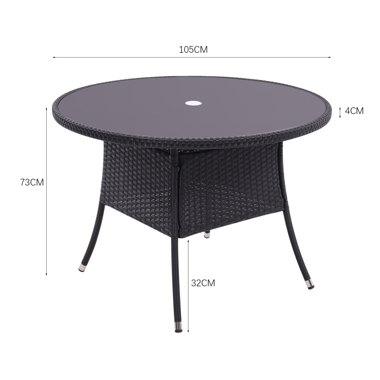 Black - Breeins - Black Wicker Table with Tempered Glass & Hole - 8