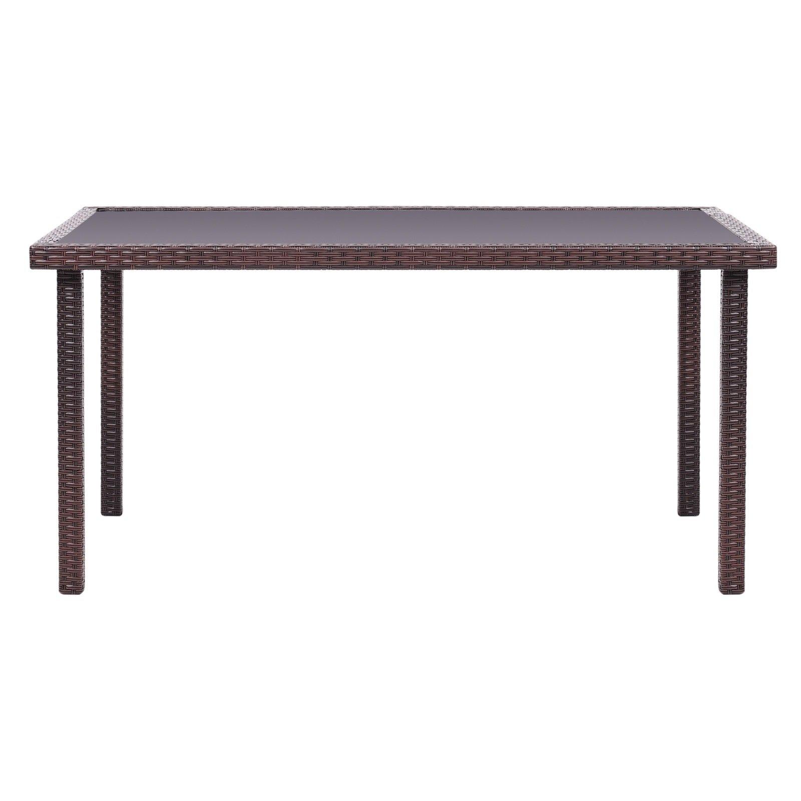 Brown - Breeins - Brown Rustic Outdoor Wicker Table with Glass - 3