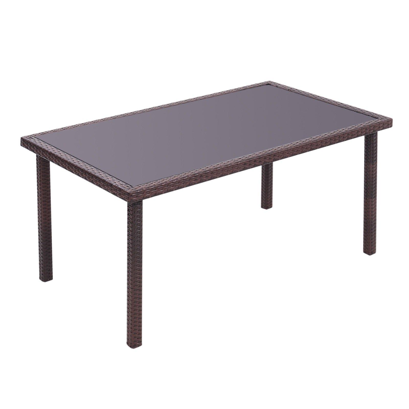 Brown - Breeins - Brown Rustic Outdoor Wicker Table with Glass - 4
